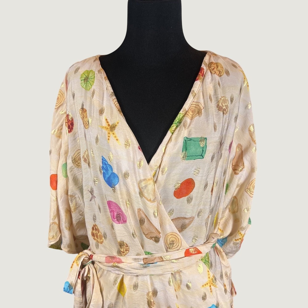 Never Fully Dressed Seashell Gold Foil Wrap Dress Cream Plus Size US 22 - Picture 4 of 16
